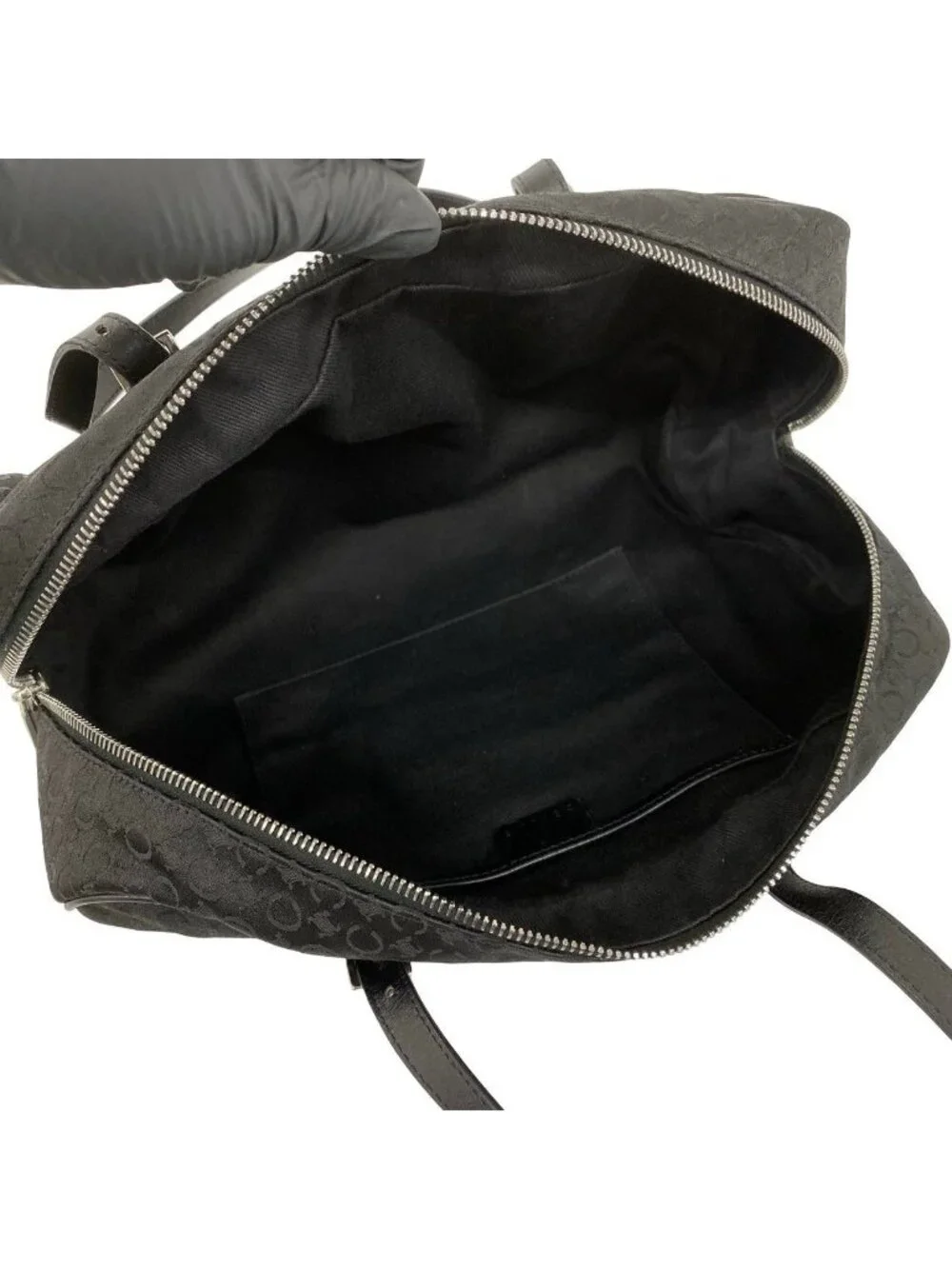 Celine C Macadam Blason Triomphe Pattern Canvas Leather Handbag Drum Bag Black